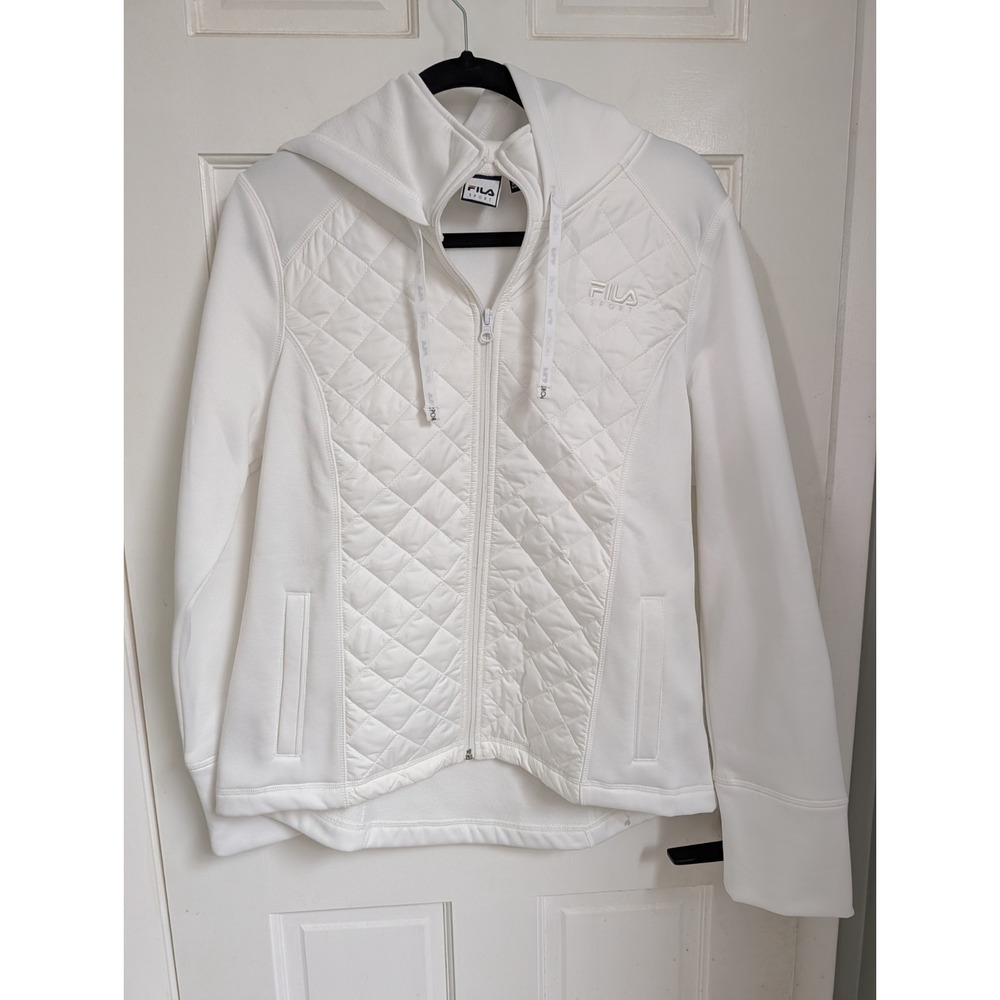 Womens Fila Sport White Long Sleeve Hooded Active Jacket Size Large